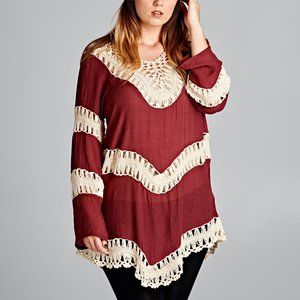 💕Burgundy & White Crochet Tiered Tunic BNWT💕
